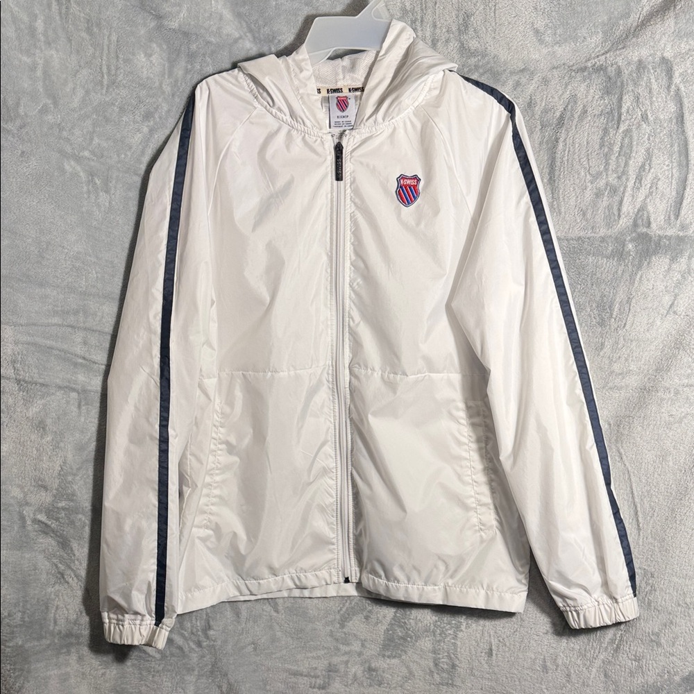 K-Swiss jacket men’s size small White Windbreaker Jacket lightweight‎ full zip